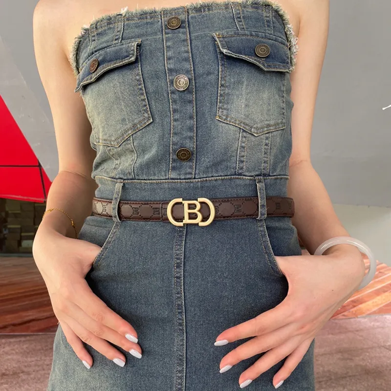 NINE NAIL Retro Trend All Over Print Monogram Plate Buckle Pvc Cow Leather Leather Belts Women's Width  2.5cm-23