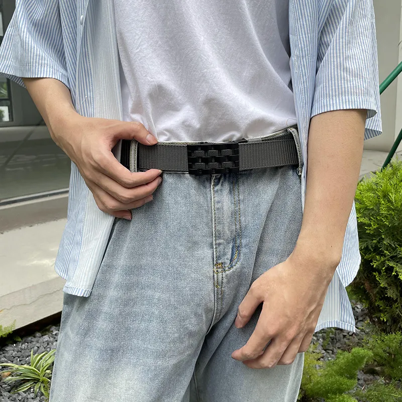 NINE NAIL 9 Section Stud Mesh With Adjustable Buckle Nylon Canvas Men's Belt Men's Width  3.5cm-10