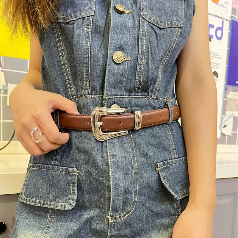 NINE NAIL 9 Section Vintage Trendy Versatile Pin Buckle Cow Leather Genuine Leather Women's Belt Women's Width  2.5cm-15
