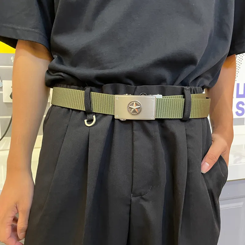 NINE NAIL Military Style Workwear Trendy Five Point Star Nylon Canvas Belt Unisex Width  3.5cm-3