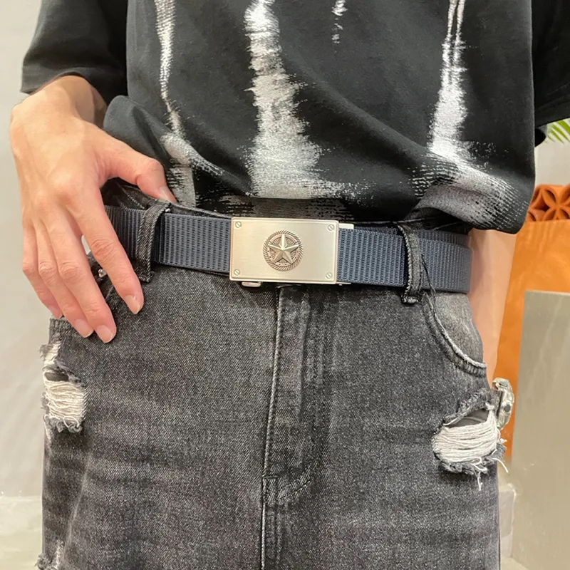 NINE NAIL Military Style Workwear Trendy Five Point Star Nylon Canvas Belt Unisex Width  3.5cm-15