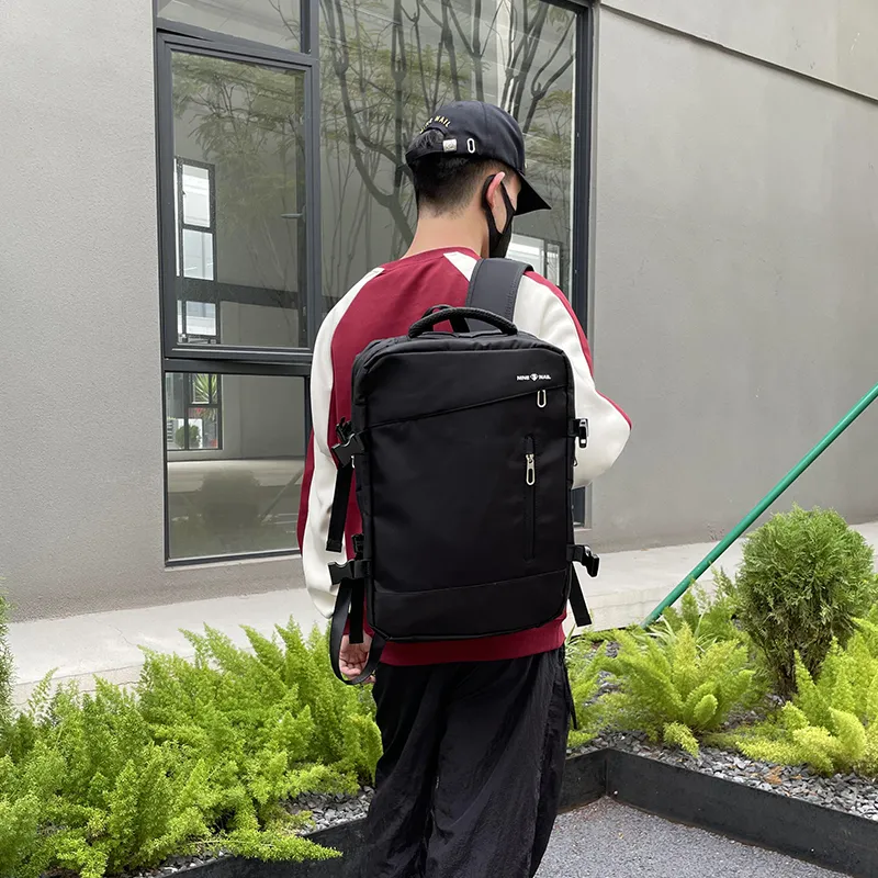 NINE NAIL Water Resistant Oxford Casual Backpack Unisex Black-6