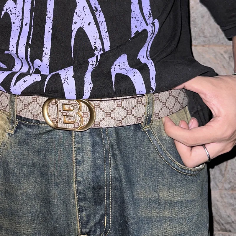 NINE NAIL Top Grain Cow Leather Genuine Leather Automatic Buckle Men's Belt Men's Width 3.5cm-9