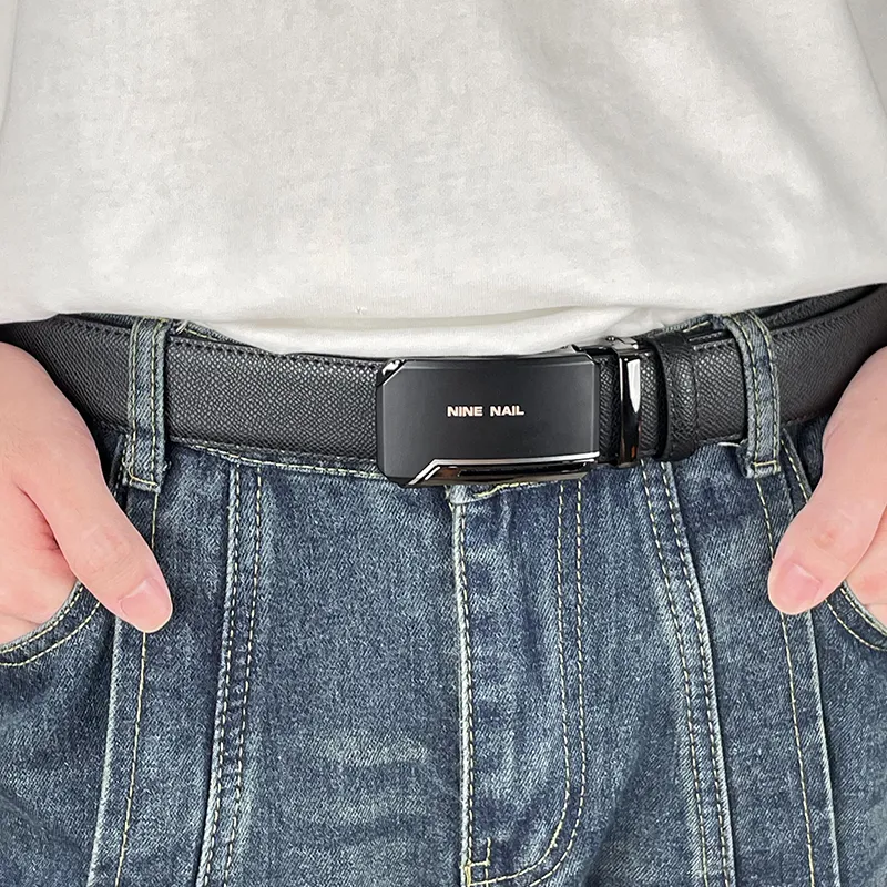 NINE NAIL 9 Section Stud Classic Minimalist Style Youth Casual Cow Leather Leather Belts Men's Width  3.5cm-5