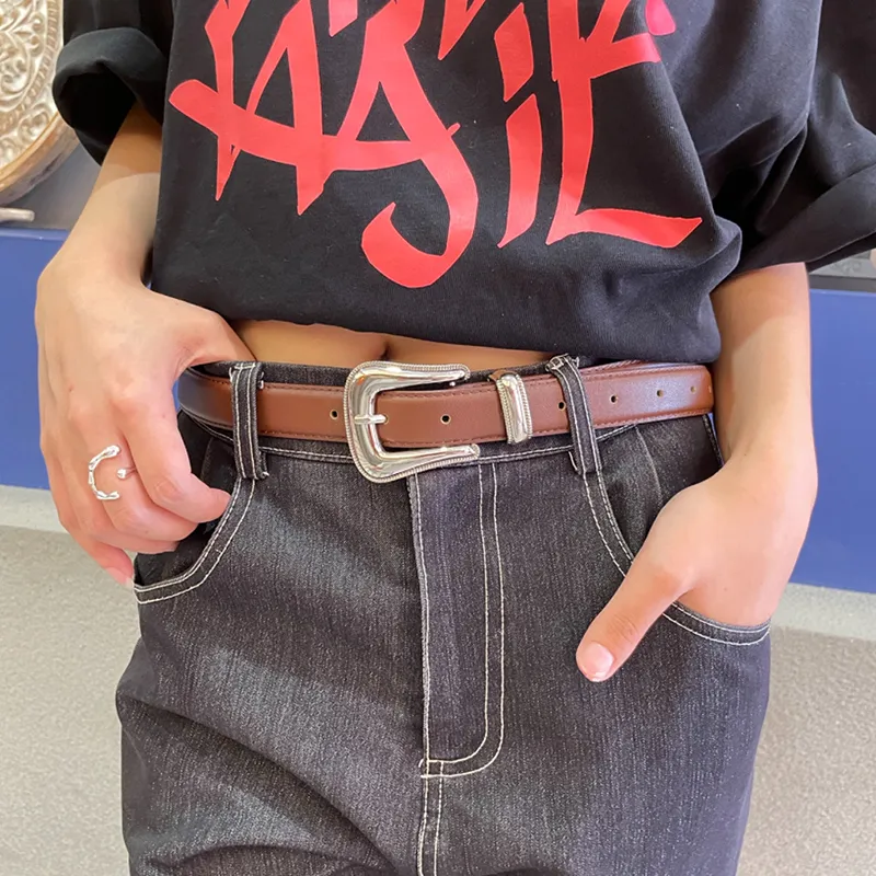 NINE NAIL 9 Section Vintage Trendy Versatile Pin Buckle Cow Leather Genuine Leather Women's Belt Women's Width  2.5cm-14