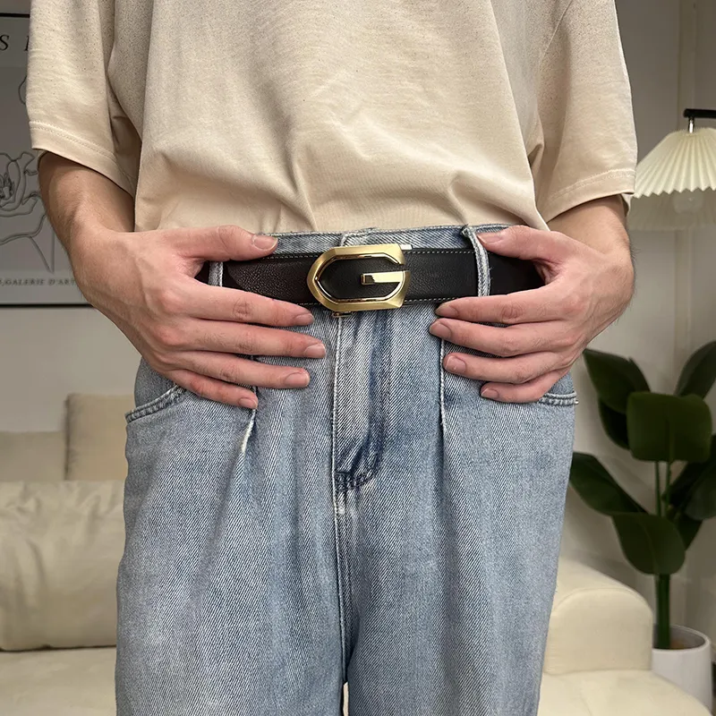 NINE NAIL 9 Section Vintage Trendy Monogram G Clasp Belt For Men Cow Leather Leather Belts Men's Width  3.5cm-10