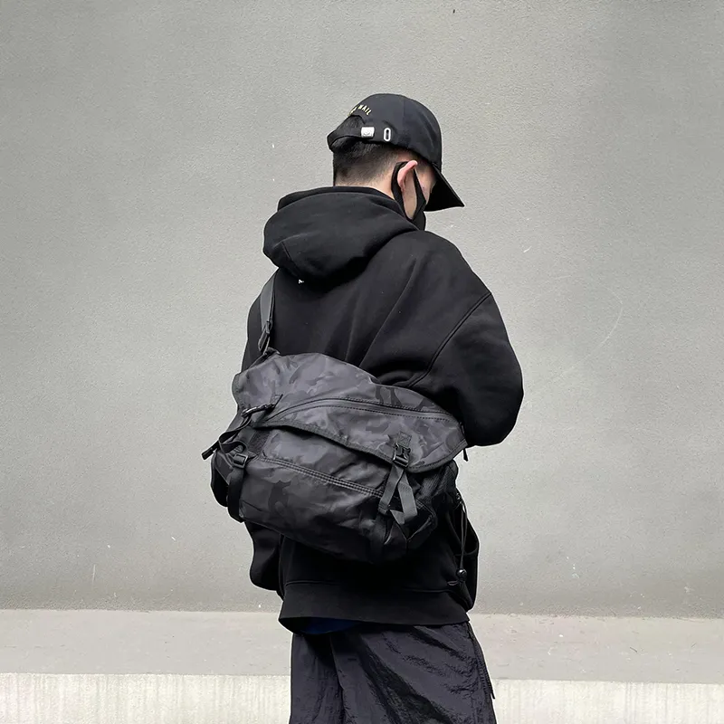 NINE NAIL Water Resistant Oxford Casual Messenger Bag Shoulder Bag Crossbody Bag Regular Unisex Camouflage Black-6