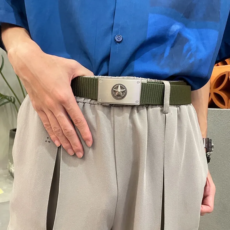 NINE NAIL Military Style Workwear Trendy Five Point Star Nylon Canvas Belt Unisex Width  3.5cm-2