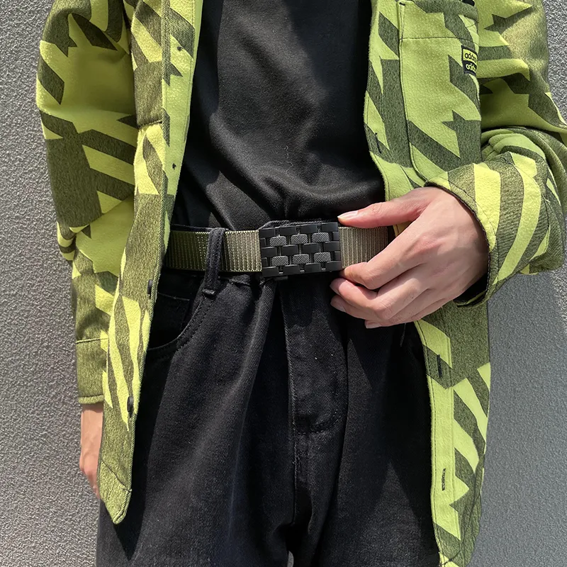 NINE NAIL 9 Section Stud Mesh With Adjustable Buckle Nylon Canvas Men's Belt Men's Width  3.5cm-23