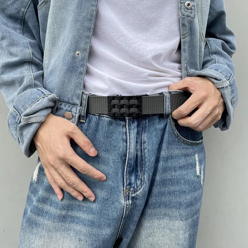 NINE NAIL 9 Section Stud Mesh With Adjustable Buckle Nylon Canvas Men's Belt Men's Width  3.5cm-11