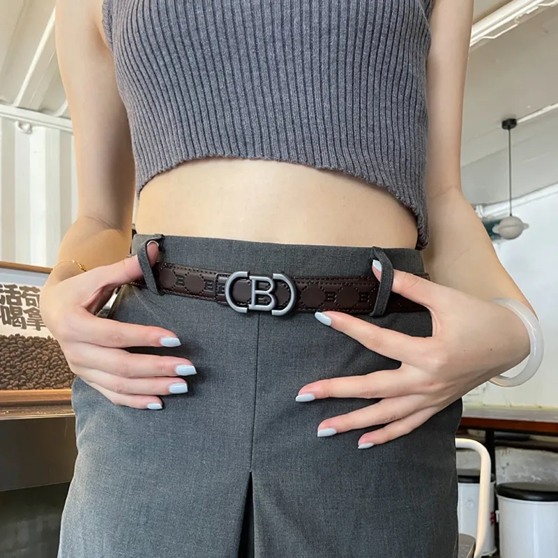 NINE NAIL Retro Trend All Over Print Monogram Plate Buckle Pvc Cow Leather Leather Belts Women's Width  2.5cm-16