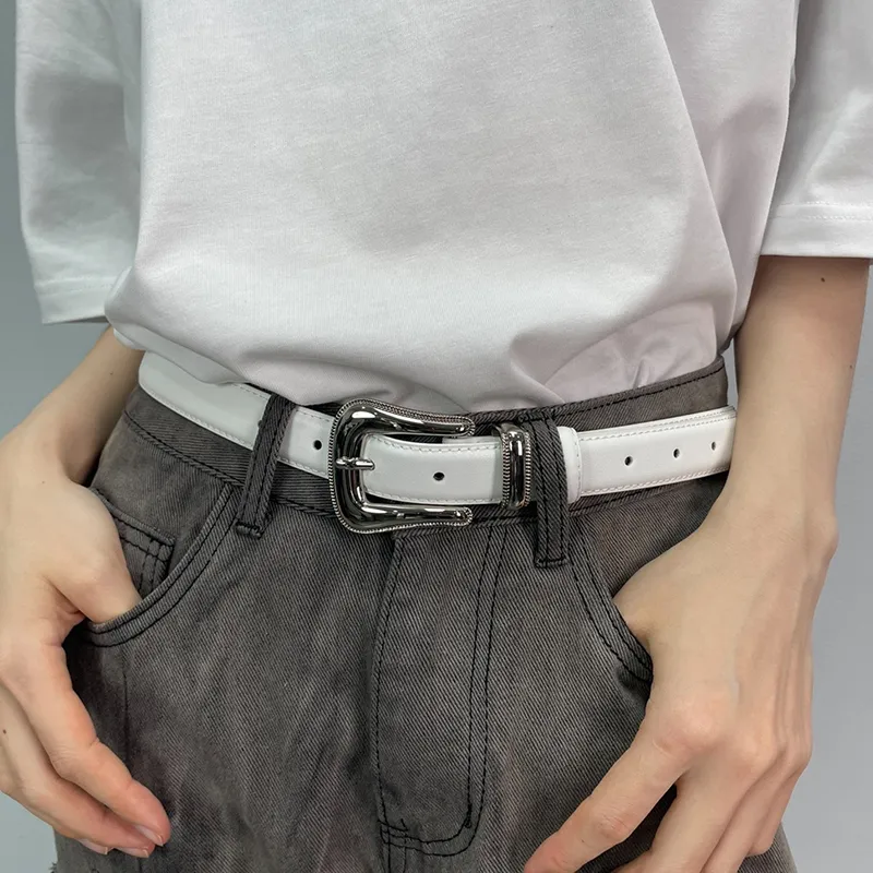 NINE NAIL 9 Section Vintage Trendy Versatile Pin Buckle Cow Leather Genuine Leather Women's Belt Women's Width  2.5cm-8