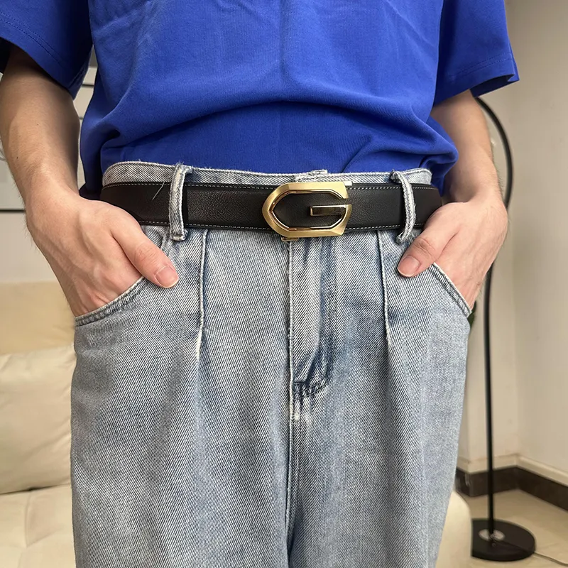 NINE NAIL 9 Section Vintage Trendy Monogram G Clasp Belt For Men Cow Leather Leather Belts Men's Width  3.5cm-11