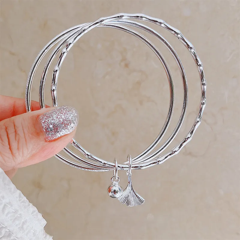 HAOYINFANG 999 Fine Silver Bangles Women's-2