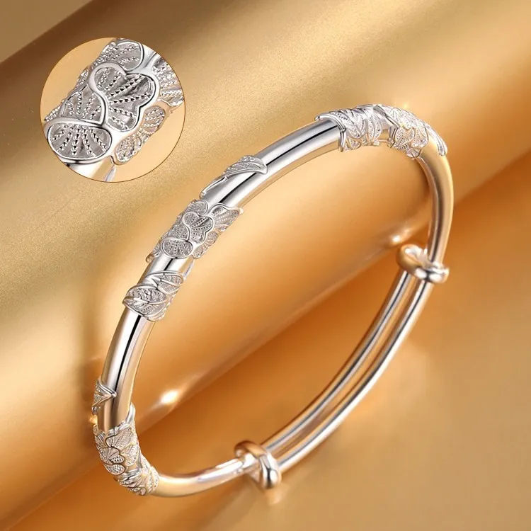 HAOYINFANG Pure Silver 999 Sterling Silver Bangles Women's-3
