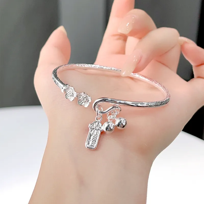HAOYINFANG 999 Fine Silver Bangles Women's-3
