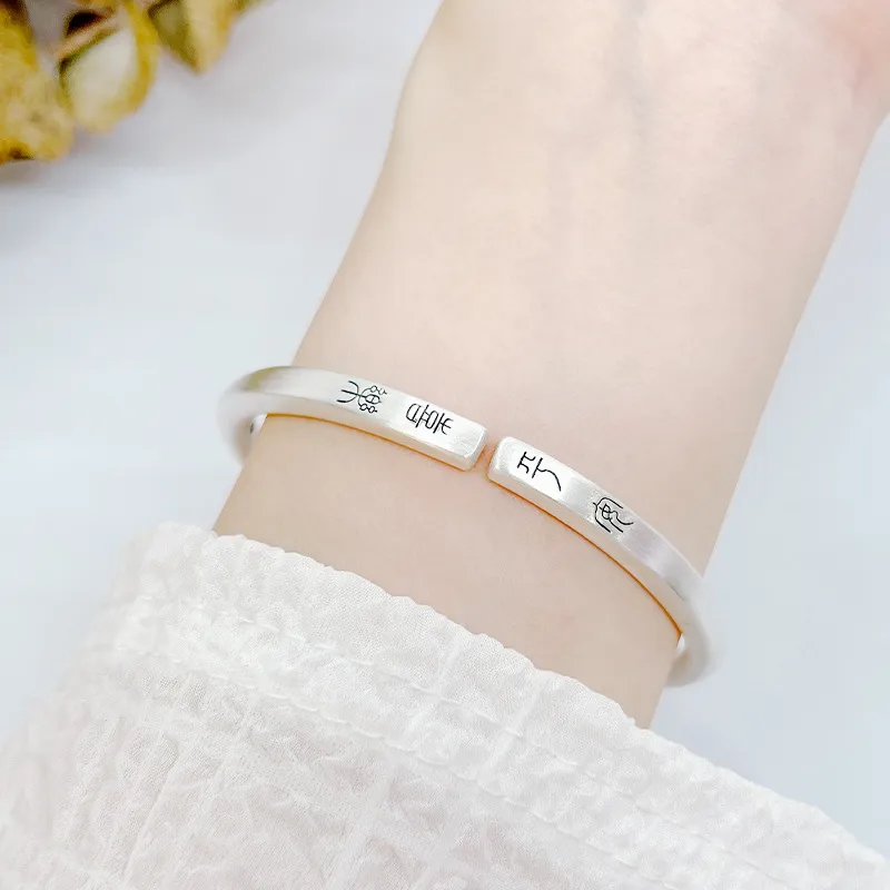 HAOYINFANG 999 Fine Silver Bangles Women's-4
