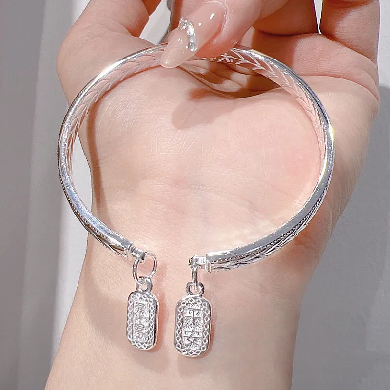 HAOYINFANG 999 Fine Silver Bangles Women's-3
