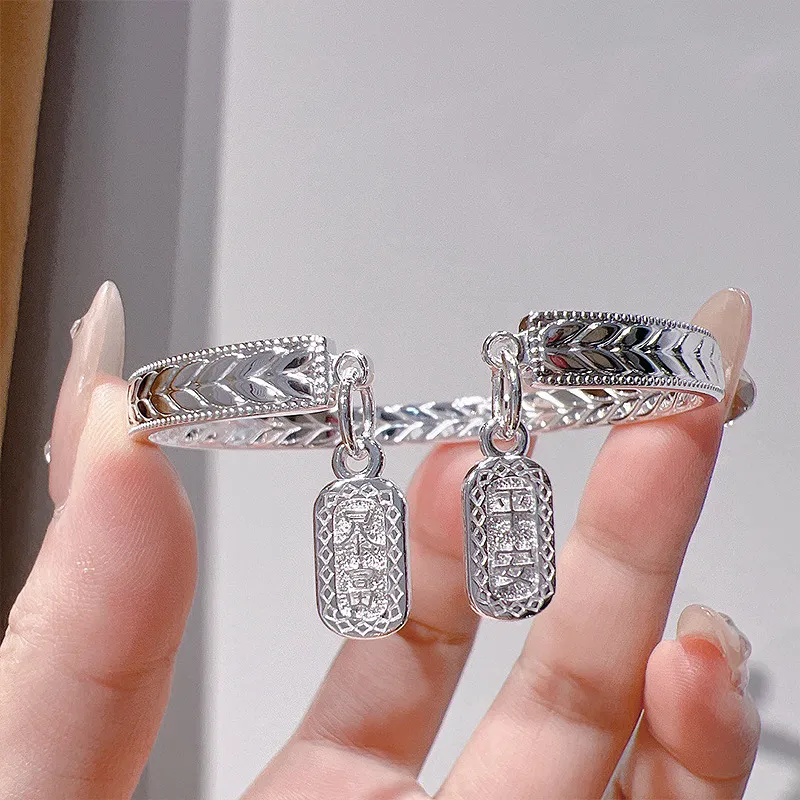 HAOYINFANG 999 Fine Silver Bangles Women's-4