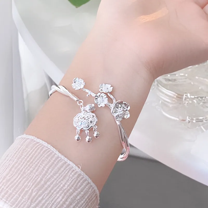 HAOYINFANG 999 Fine Silver Bangles Women's-3