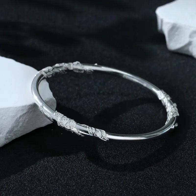 HAOYINFANG 999 Fine Silver Bangles Women's-1
