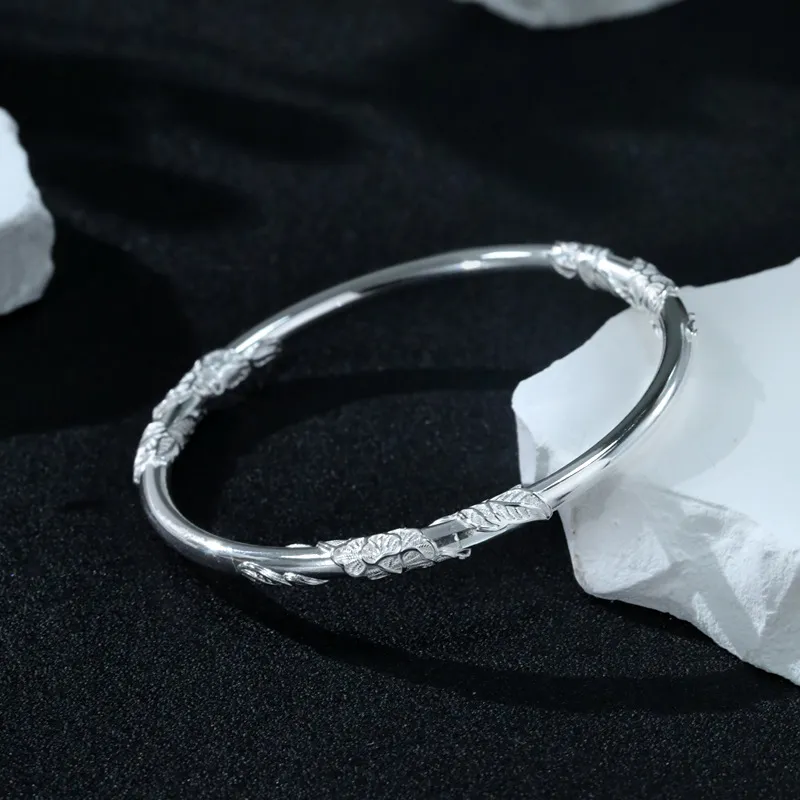 HAOYINFANG 999 Fine Silver Bangles Women's-2