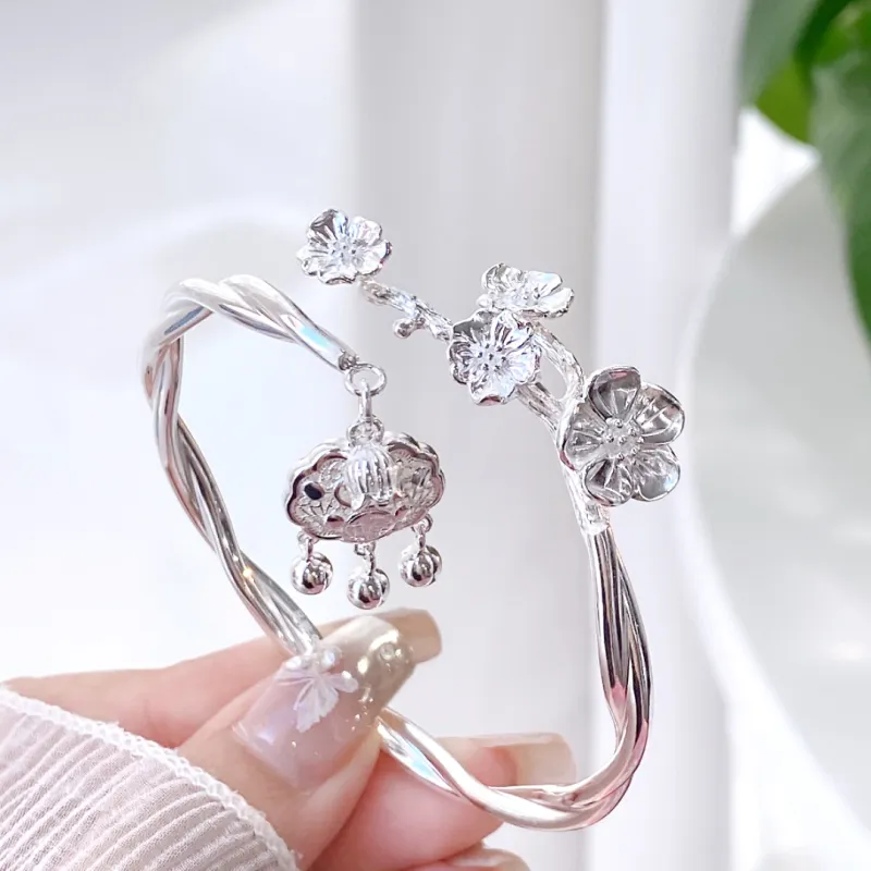 HAOYINFANG 999 Fine Silver Bangles Women's-2