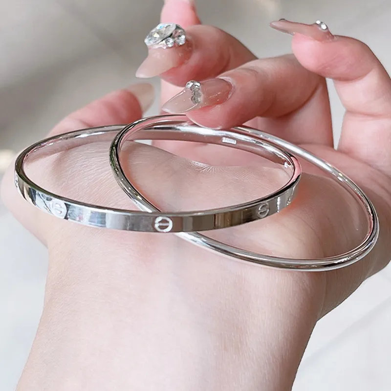 HAOYINFANG Pure Silver 999 Sterling Silver Bangles Women's-3