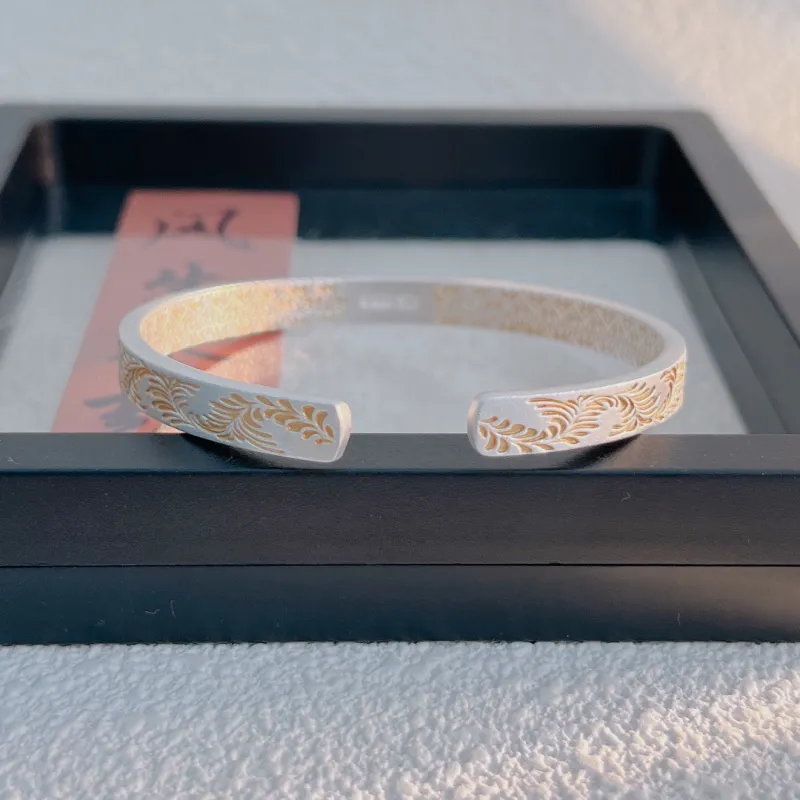HAOYINFANG 999 Fine Silver Bangles Unisex-3