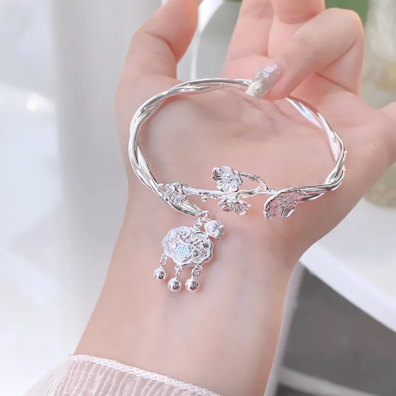 HAOYINFANG 999 Fine Silver Bangles Women's-1