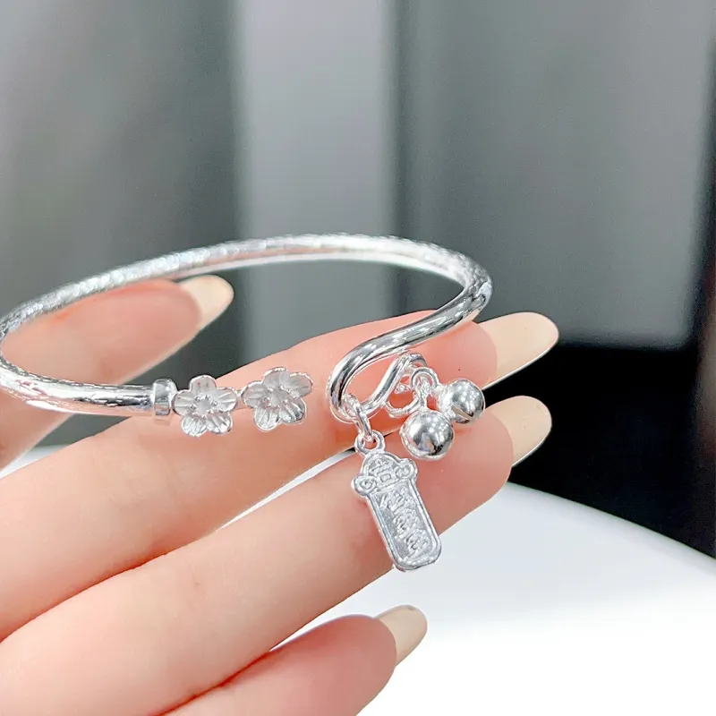 HAOYINFANG 999 Fine Silver Bangles Women's-2
