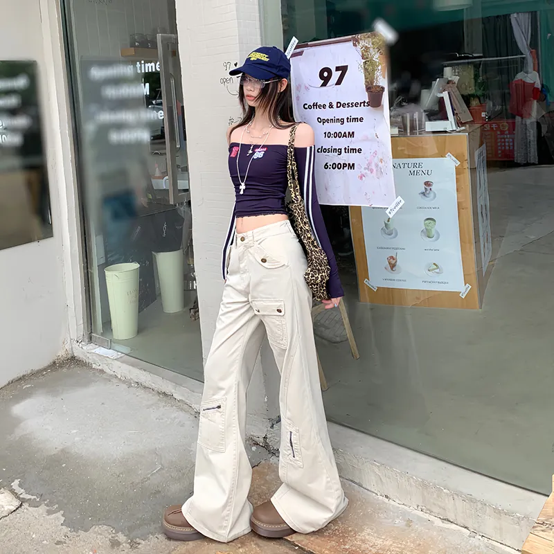 Vine Color Jeans Women's Coffee Pants-3