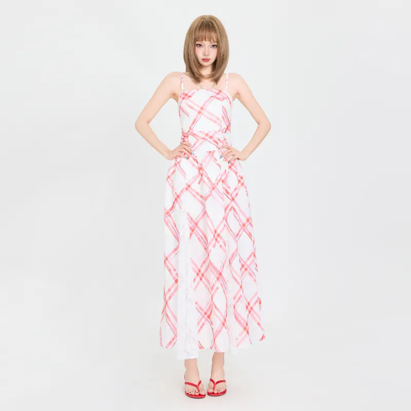 ZXZA Slip Dresses Women's Cherry Red Plaid-3