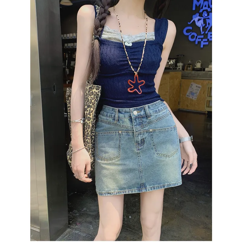 ZXZA Denim Short Skirts Women's-2