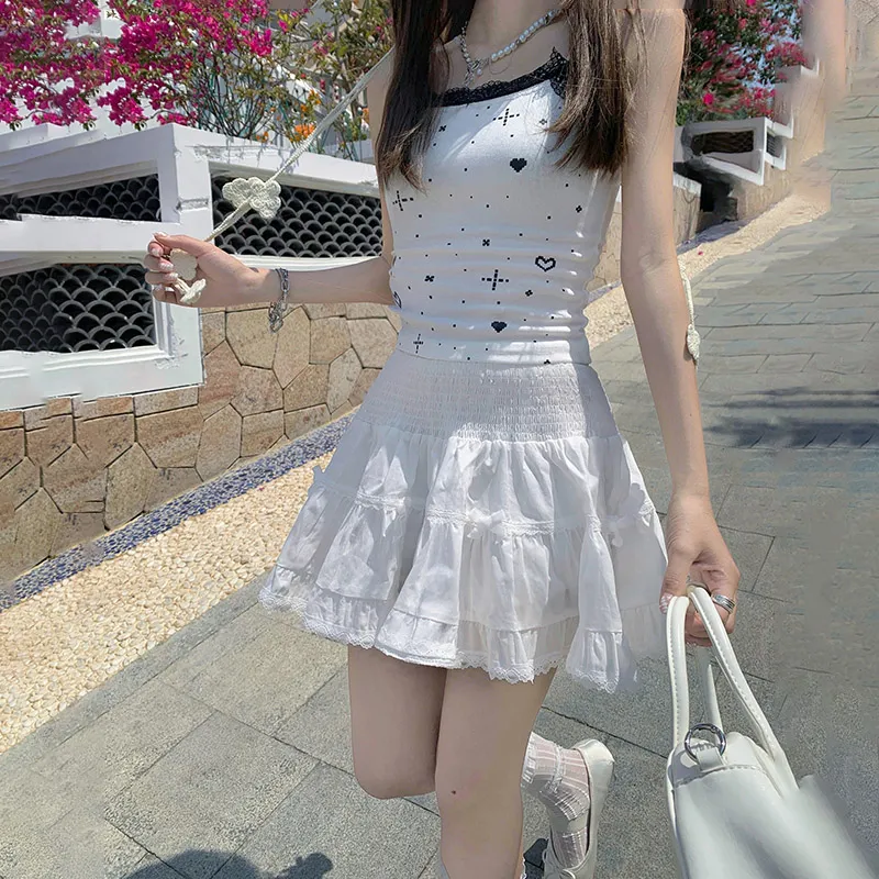 ZXZA Casual Short Skirts Women's White-3