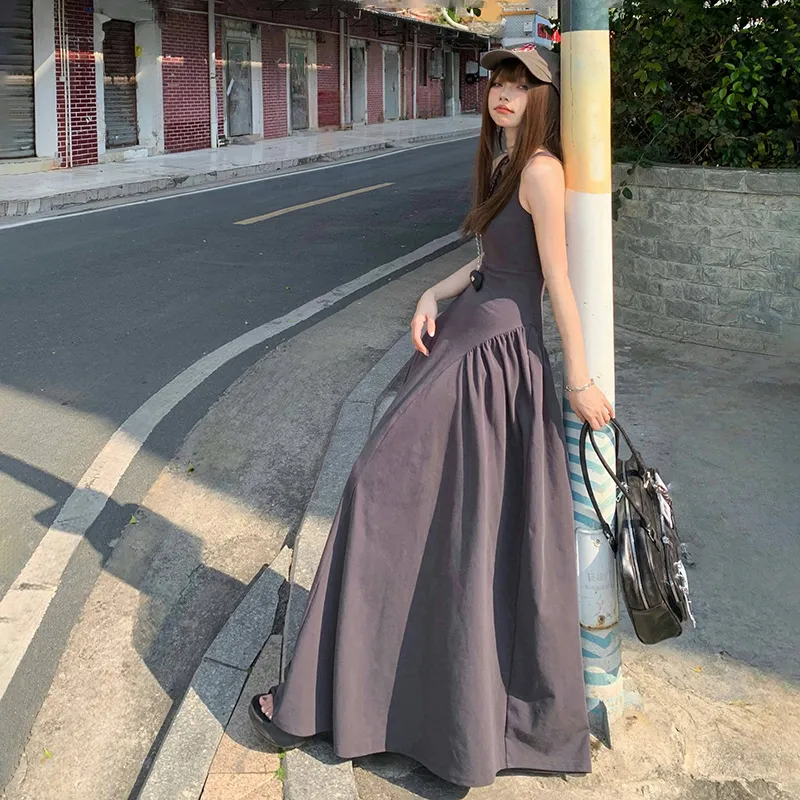 ZXZA Sleeveless Dresses Women's Gray-4