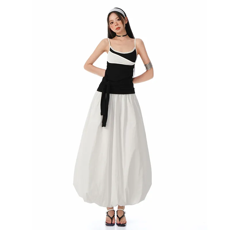 ZXZA Casual Long Skirt Women's White-3