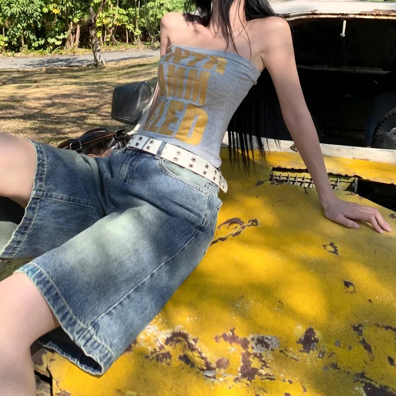 ZXZA Denim Shorts Women's Vintage Blue-2