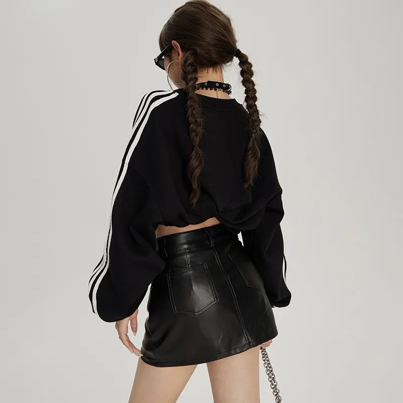 ZXZA Leather Short Skirts Women's Black-3
