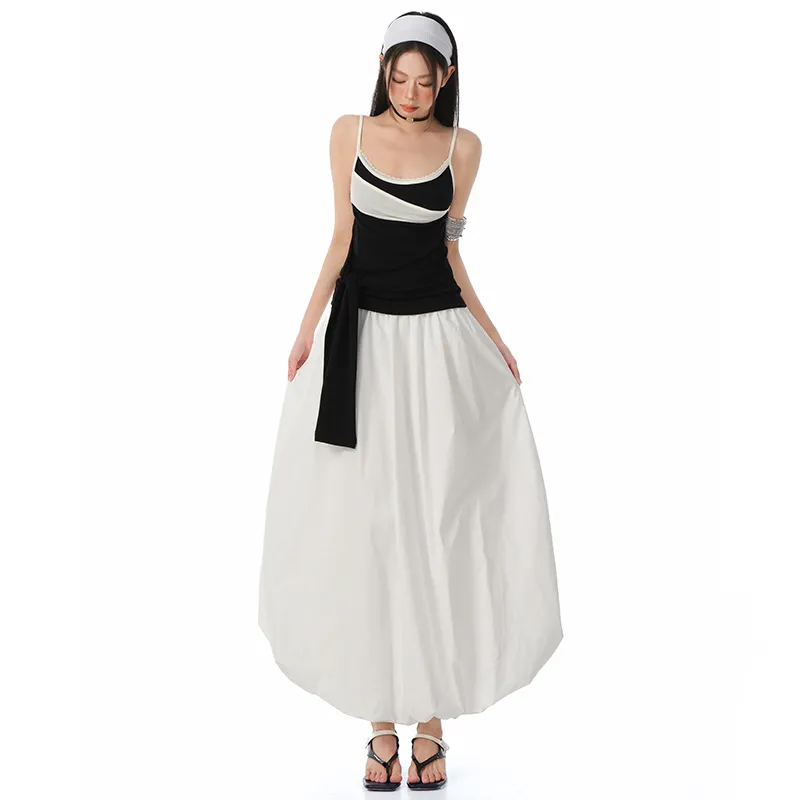 ZXZA Casual Long Skirt Women's White-4