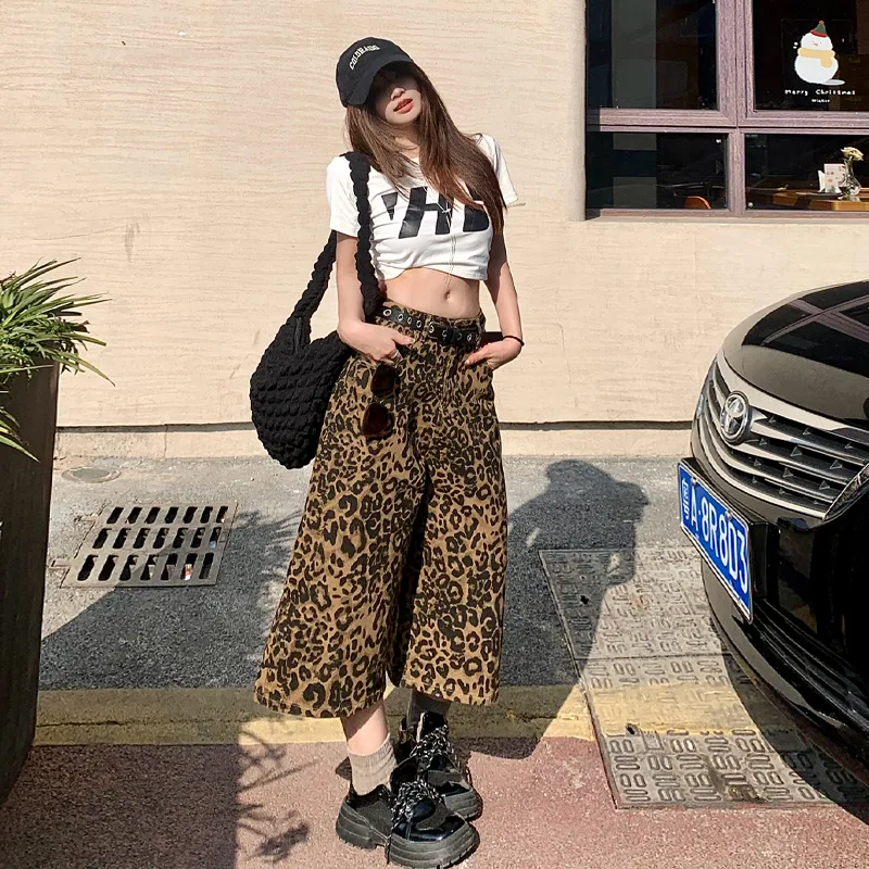 ZXZA Denim Shorts Women's Leopard Print-4