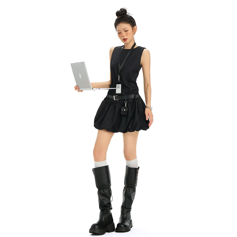 ZXZA Sleeveless Dresses Women's Navy Blue-2