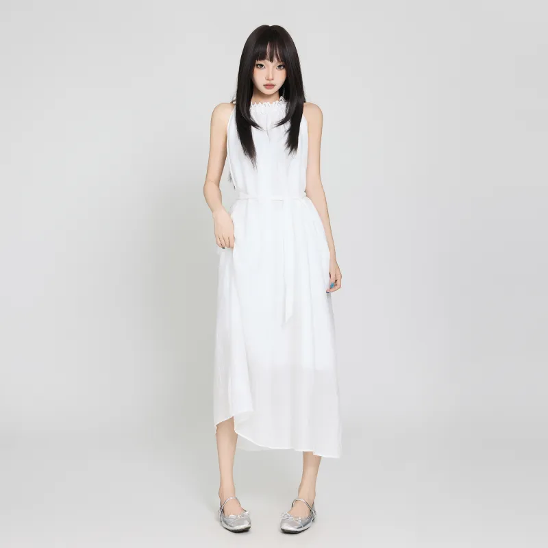 ZXZA Sleeveless Dresses Women's White-3