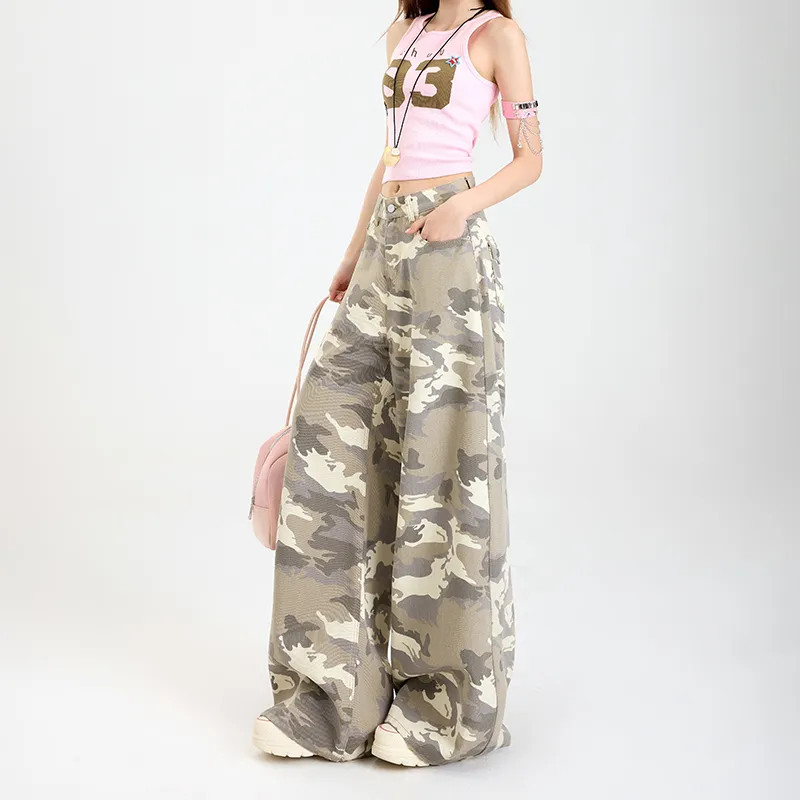 ZXZA Jeans Women's Camouflage Apricot-4
