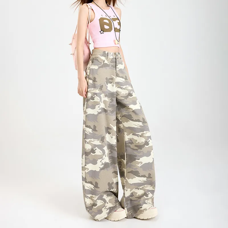 ZXZA Jeans Women's Camouflage Apricot-5