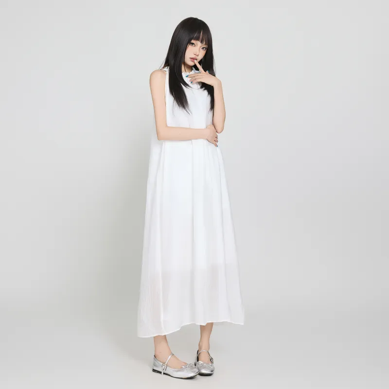 ZXZA Sleeveless Dresses Women's White-5