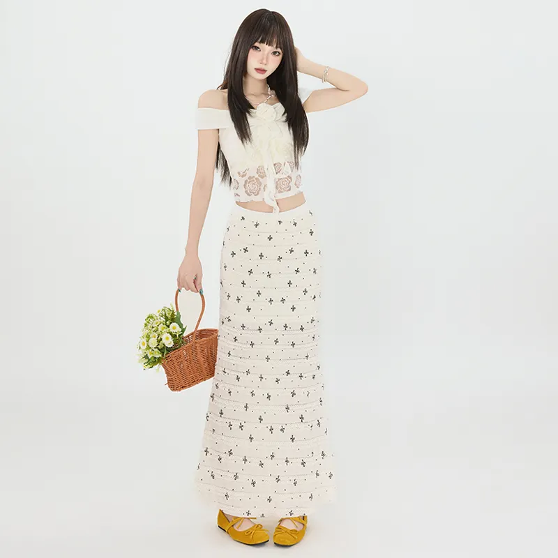 ZXZA Casual Long Skirts Women's Ecru-5