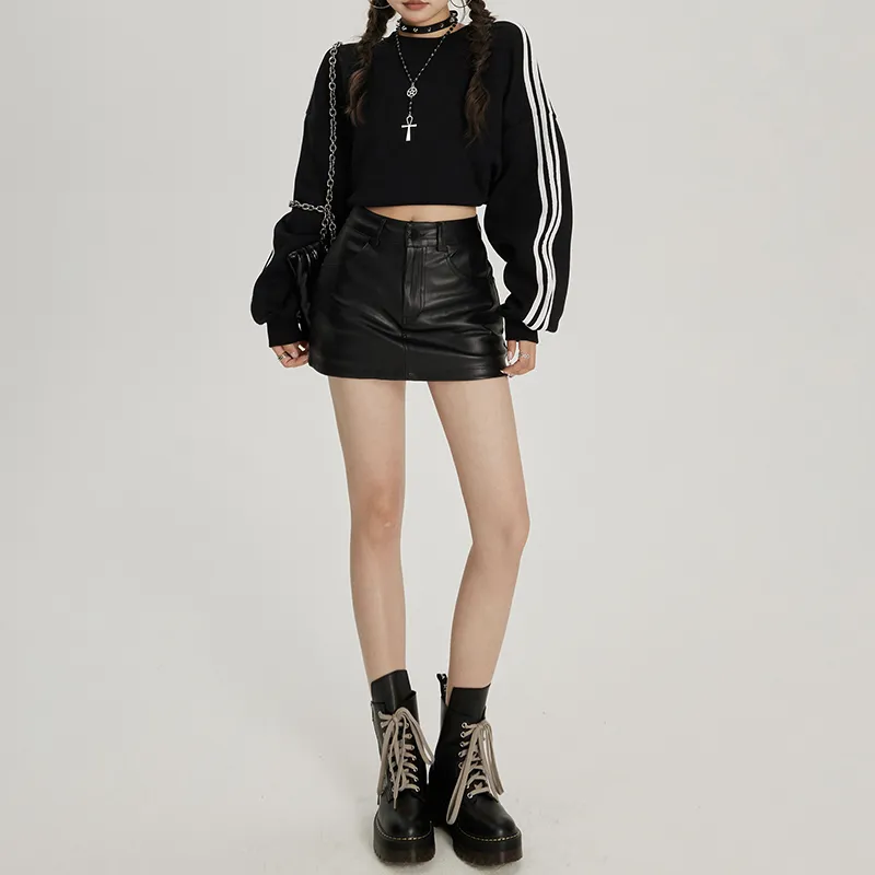ZXZA Leather Short Skirts Women's Black-4