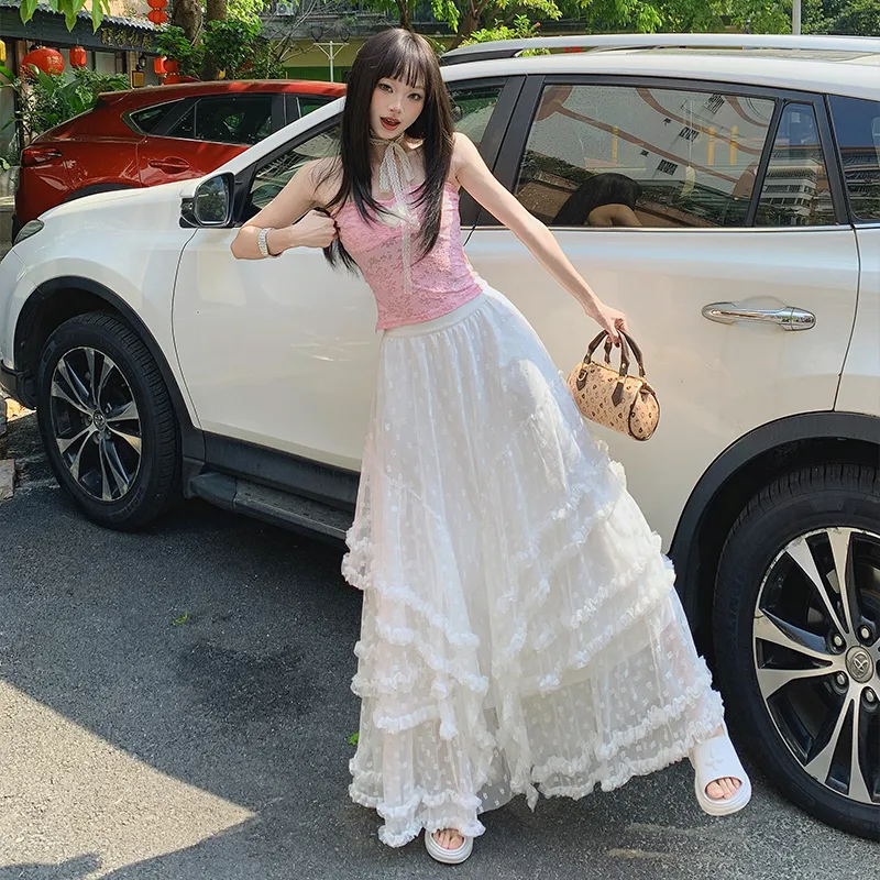 ZXZA Casual Long Skirt Women's White-6