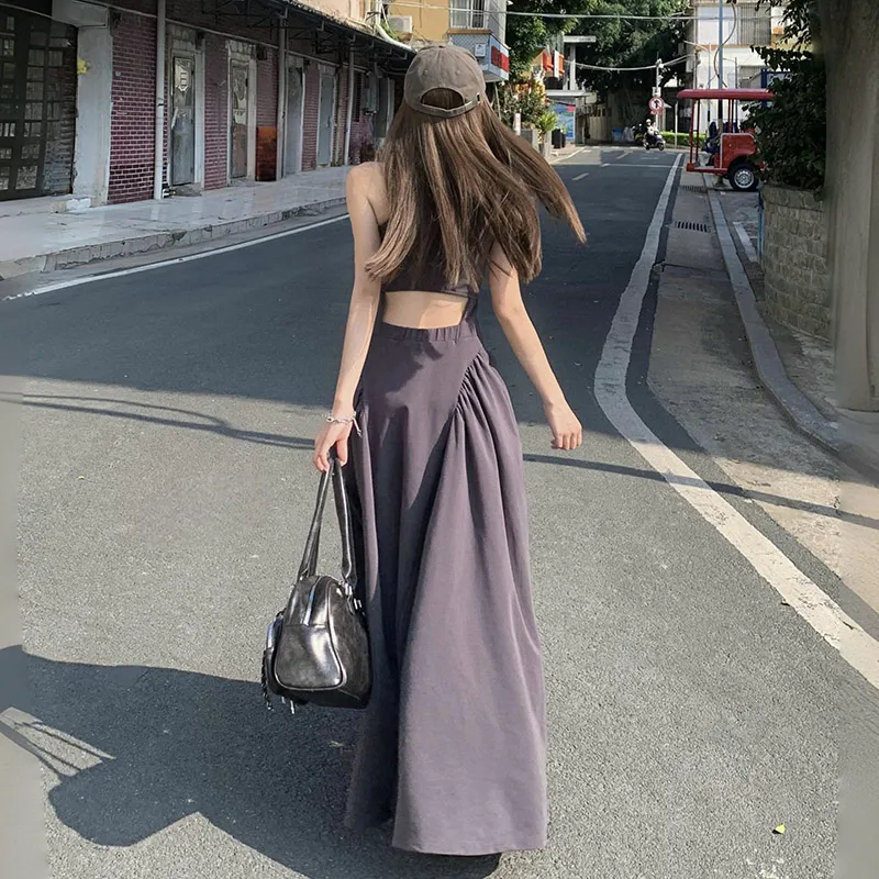 ZXZA Sleeveless Dresses Women's Gray-6